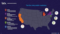 The five riskiest public roadways according to data from Lytx users. The five riskiest public roadways according to data from Lytx users.