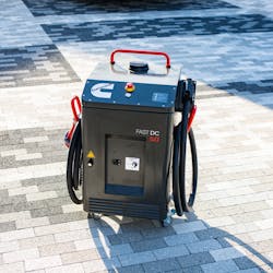 The Cummins Mobile 50 charger, developed with Heliox, plugs into 480V AC wall sockets and can be used to charge battery-electric vehicles anywhere a compatible power source exists. The Cummins Mobile 50 charger, developed with Heliox, plugs into 480V AC wall sockets and can be used to charge battery-electric vehicles anywhere a compatible power source exists.