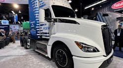 Kenworth&apos;s T680 hydrogen fuel cell electric vehicle, powered by Toyota fuel cell technology, on display at ACT Expo 2023.