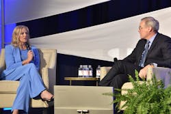 Arkansas Trucking Association President Shannon Samples Newton discusses state-specific trucking matters with American Trucking Associations President and CEO Chris Spear. Arkansas Trucking Association President Shannon Samples Newton discusses state-specific trucking matters with American Trucking Associations President and CEO Chris Spear.