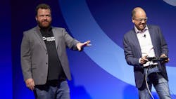 Polymath Robotics CEO and co-founder Stefan Seltz-Axmacher (left) guides Samsara CEO Sanjit Biswas through tele-operating a farm tractor. Polymath is a participant in the new Samsara Ventures program, which provides $50,000-$100,000 in seed money to companies using Samsara's platform. Polymath Robotics CEO and co-founder Stefan Seltz-Axmacher (left) guides Samsara CEO Sanjit Biswas through tele-operating a farm tractor. Polymath is a participant in the new Samsara Ventures program, which provides $50,000-$100,000 in seed money to companies using Samsara's platform.