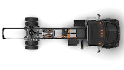 An overhead view of the chassis of the new Mack MD Electric for Classes 6-7. An overhead view of the chassis of the new Mack MD Electric for Classes 6-7.