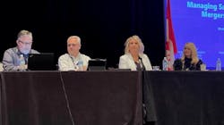 Moderator Scott Achelpohl of FleetOwner (far left) with panelists (from left) Garth Pitzel of Bison Transport, Lisa Gonnerman of Bay & Bay Transportation, and Joey Ballard of Covenant Transport Services. Moderator Scott Achelpohl of FleetOwner (far left) with panelists (from left) Garth Pitzel of Bison Transport, Lisa Gonnerman of Bay & Bay Transportation, and Joey Ballard of Covenant Transport Services.