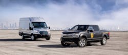 Ford E-Transit and electric F-150 prototypes were first unveiled in late 2020 before sales began in model year 2022.