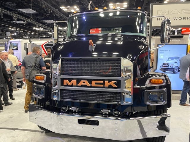 The Mack MD Electric, shortly after its unveiling in early March at Work Truck Week 2023 in Indianapolis.