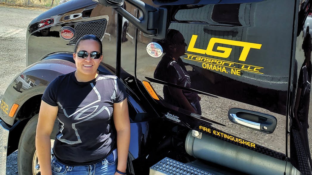 Liana Castro, a driver trainer at cryogenics carrier LGT Transport, is the Women in Trucking Association&apos;s Member of the Month for July 2023.