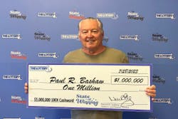 Paul Bashaw of West Boylston, Massachusetts, scratched off a $1 million prize in the Massachusetts State Lottery’s “$5,000,000 100X Cashword” instant ticket game. Paul Bashaw of West Boylston, Massachusetts, scratched off a $1 million prize in the Massachusetts State Lottery’s “$5,000,000 100X Cashword” instant ticket game.
