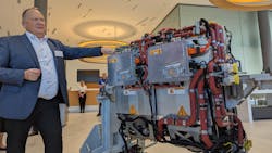 Thomas Wintrich, Bosch’s head of Fuel Cell Mobility Solutions, goes over a fuel cell power module at the company’s Stuttgart-Feuerbach plant. Thomas Wintrich, Bosch’s head of Fuel Cell Mobility Solutions, goes over a fuel cell power module at the company’s Stuttgart-Feuerbach plant.