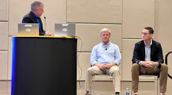 Byron Trantham (middle) and Jake Von Feldt (right) discuss ISAAC implementation with Matt Ruth (left).