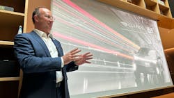 Mark Wallace, Clarios president and CEO, discusses his company at the House of Journalists in Munich, Germany, in September. Mark Wallace, Clarios president and CEO, discusses his company at the House of Journalists in Munich, Germany, in September.