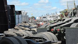 Heavy-duty tractors lined up at a 2018 Ritchie Brothers Orlando auction. The weeklong event draws equipment buyers from across the world to view and bid on thousands of pieces of equipment.