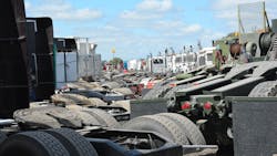 Heavy-duty tractors lined up at a 2018 Ritchie Brothers Orlando auction. The weeklong event draws equipment buyers from across the world to view and bid on thousands of pieces of equipment. Heavy-duty tractors lined up at a 2018 Ritchie Brothers Orlando auction. The weeklong event draws equipment buyers from across the world to view and bid on thousands of pieces of equipment.