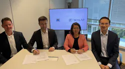 From left to right are Martijn Maters, global alliances and strategic initiatives leader with ZF’s Commercial Vehicle Solutions division; Hjalmar Van Raemdonck, head of digital systems solutions with ZF’s Commercial Vehicle Solutions division; Isil Dedeoglu, vice president of services and aftermarket at Thermo King; and Wouter Roels, business development leader at Thermo King.