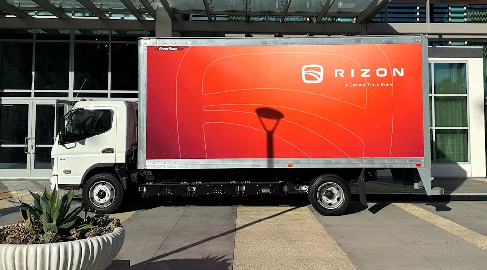 Rizon electric cabover in box truck configuration.