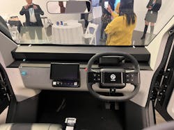 The center screen houses HW Electro's AI-powered software platform, My HWE. This platform helps improve delivery optimization, cargo management, and includes disaster support. The center screen houses HW Electro's AI-powered software platform, My HWE. This platform helps improve delivery optimization, cargo management, and includes disaster support.