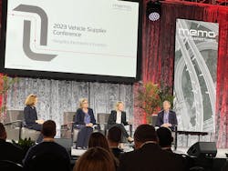 Industry executives discuss regulations and emissions. From left to right: Julie Fream, president and CEO, MEMA OE Suppliers; Ann Wilson, SVP MEMA D.C. MEMA; Sandy Stojkovski, CEO NA Vitesco Technologies; and Dan Nicholson, VP strategic technology initiatives, General Motors.