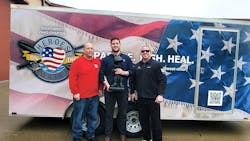 Representatives from the Southwest Ohio chapter of Heroes on the Water with Advertising Vehicles Account Executive, Ben Schrand. This fully wrapped trailer was provided through the Nonprofit Sponsorship Program.
