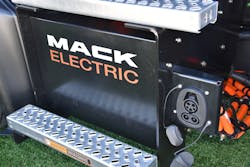 The Mack MD Electric can be charged with either AC 19.2 kW for a 6 to 11 hour charge time, or with DC 80 kW charge in 100 to 150 minutes. The Mack MD Electric can be charged with either AC 19.2 kW for a 6 to 11 hour charge time, or with DC 80 kW charge in 100 to 150 minutes.