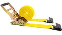 U.S. Cargo Control's reverse-action ratchet strap tightens when pulled down, reducing the effort required to achieve a secure hold. U.S. Cargo Control's reverse-action ratchet strap tightens when pulled down, reducing the effort required to achieve a secure hold.