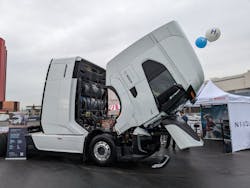 Nikola shows off what's under the cab of its Tre truck, a Class 8 hydrogen fuel cell. Nikola shows off what's under the cab of its Tre truck, a Class 8 hydrogen fuel cell.