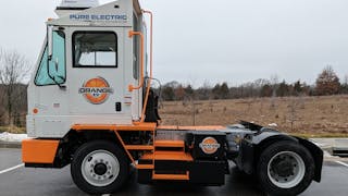 Orange EV e-Triever terminal tractor.