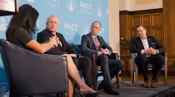 DTNA CEO and President John O’Leary, Navistar President and CEO Mathias Carlbaum, and VTNA President Peter Voorhoeve discuss their new coalition during a moderated panel at the National Press Club in Washington, D.C., on Jan. 30.