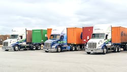 The three Peterbilt 579EVs currently in service by Benore Logistic Systems The three Peterbilt 579EVs currently in service by Benore Logistic Systems