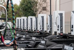 The NFI EV charging depot includes 38 350 kW high-speed chargers—that can charge two heavy-duty trucks simultaneously—and an electric truck maintenance facility. The NFI EV charging depot includes 38 350 kW high-speed chargers—that can charge two heavy-duty trucks simultaneously—and an electric truck maintenance facility.
