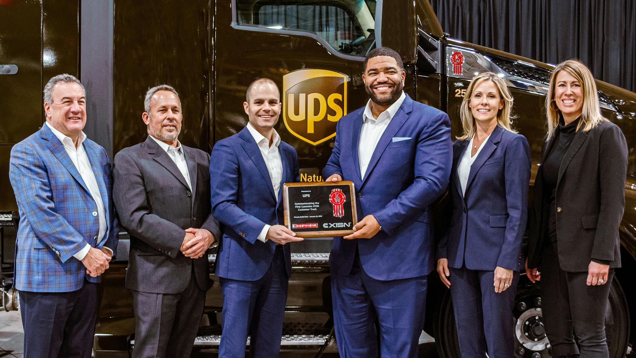 From left: Todd Rice, MHC executive vice president; Dennis Elford, UPS director of maintenance and engineering, Kevin Haygood, Kenworth assistant general manager for sales and marketing; Anthony Marshall, UPS vice president of maintenance and engineering; Katie Mayer, MHC Kenworth - Atlanta new truck salesperson and Natalie Batliner, MHC chief marketing officer.