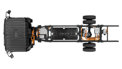 An overhead view of the Bollinger B4 chassis cab. An overhead view of the Bollinger B4 chassis cab.