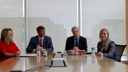 Lisa Mullings of NATSO, left, Jim Mullen of Clean Freight Coalition, Chris Spear of American Trucking Associations, and Laura Perrotta of American Truck Dealers during a virtual media briefing on the coalition's study. Lisa Mullings of NATSO, left, Jim Mullen of Clean Freight Coalition, Chris Spear of American Trucking Associations, and Laura Perrotta of American Truck Dealers during a virtual media briefing on the coalition's study.