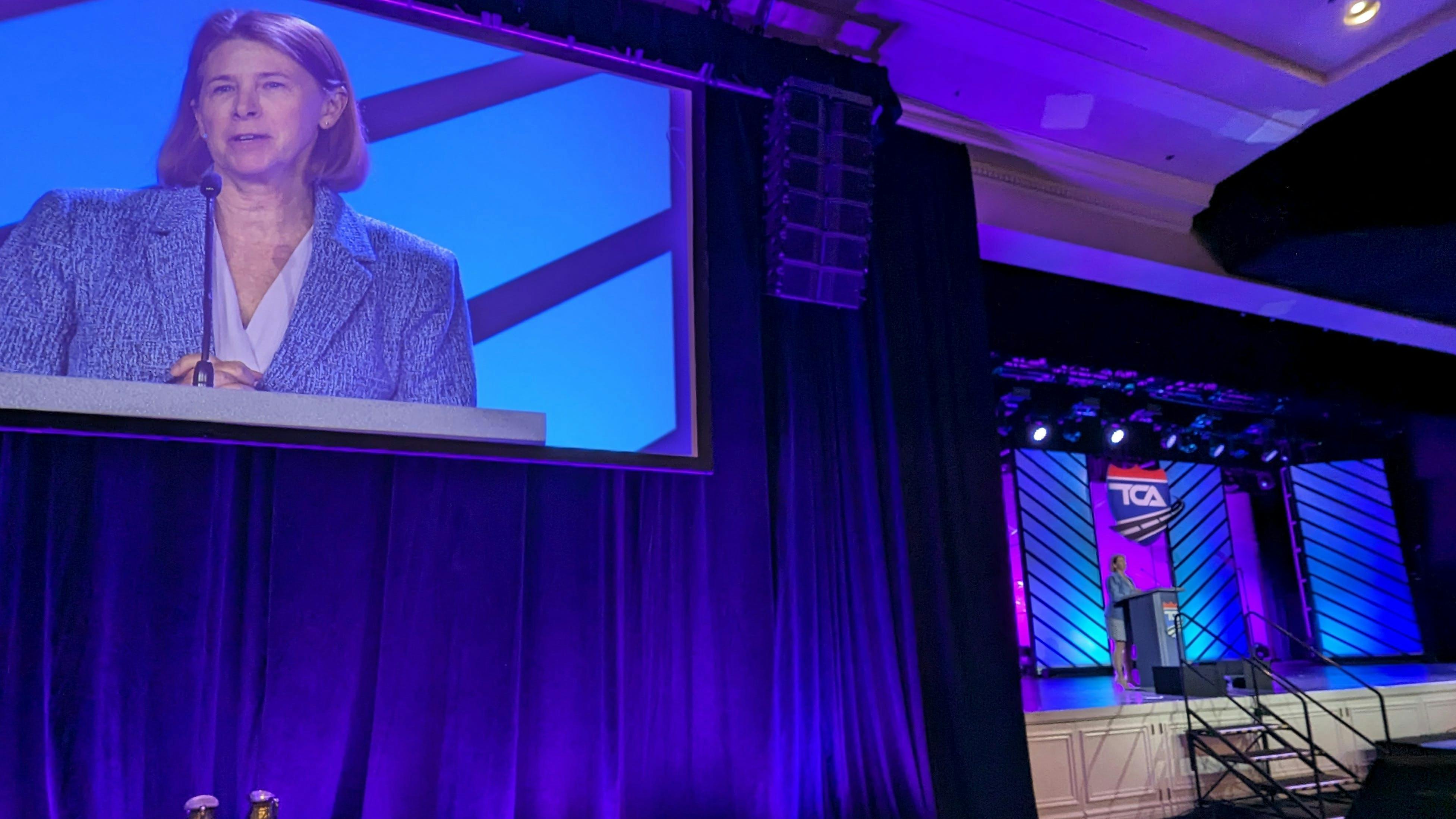 Sue Lawless, acting administrator of the Federal Motor Carrier Safety Administration, speaks during the Truckload Carrier Association's Truckload 2024 conference in Nashville, Tennessee.