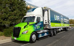 United Natural Foods recently deployed two battery-electric trucks and five regenerative electric refrigerated trailers with Carrier Transicold Vector eCool transport refrigeration units. United Natural Foods recently deployed two battery-electric trucks and five regenerative electric refrigerated trailers with Carrier Transicold Vector eCool transport refrigeration units.