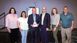 America’s Service Line, the private fleet for American Foods Group was named the 2024 FleetOwner Private Fleet of the Year. Pictured at an NPTC 2024 ceremony are ASL team members Ellen Ingram, senior director of HR and safety, left; Xochil Rodarte, director of sales; Scott Willert, president; FleetOwner Editor-in-Chief Josh Fisher; Nicole Schubring, controller; and Steve Carriveau, financial analyst. America’s Service Line, the private fleet for American Foods Group was named the 2024 FleetOwner Private Fleet of the Year. Pictured at an NPTC 2024 ceremony are ASL team members Ellen Ingram, senior director of HR and safety, left; Xochil Rodarte, director of sales; Scott Willert, president; FleetOwner Editor-in-Chief Josh Fisher; Nicole Schubring, controller; and Steve Carriveau, financial analyst.