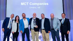 Carrier Transicold named MCT Companies its 2023 Dealer of the Year for the United States and Canada. From left to right are Sam Roach, Carrier Transicold Western region sales director; Alice DeBiasio, Carrier VP and GM for Truck Trailer Americas and digital solutions; Zach Willett, MCT sales manager; Todd Miles, MCT director of service operations; Tom Byrnes, MCT director of parts operations; Travis Peters, MCT director of sales; and Joe Porto, Carrier Transicold director of sales.