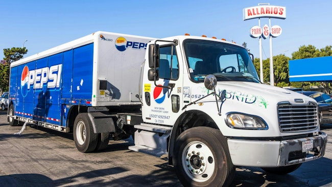 A hybrid Pepsi truck makes deliveries in the San Francisco Bay Area; PepsiCo Inc. operates the largest over-the-road private trucking fleet in the U.S., according to the FleetOwner 500: Private 2024.