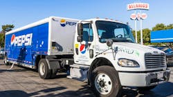 A hybrid Pepsi truck makes deliveries in the San Francisco Bay Area; PepsiCo Inc. operates the largest over-the-road private trucking fleet in the U.S., according to the FleetOwner 500: Private 2024. A hybrid Pepsi truck makes deliveries in the San Francisco Bay Area; PepsiCo Inc. operates the largest over-the-road private trucking fleet in the U.S., according to the FleetOwner 500: Private 2024.