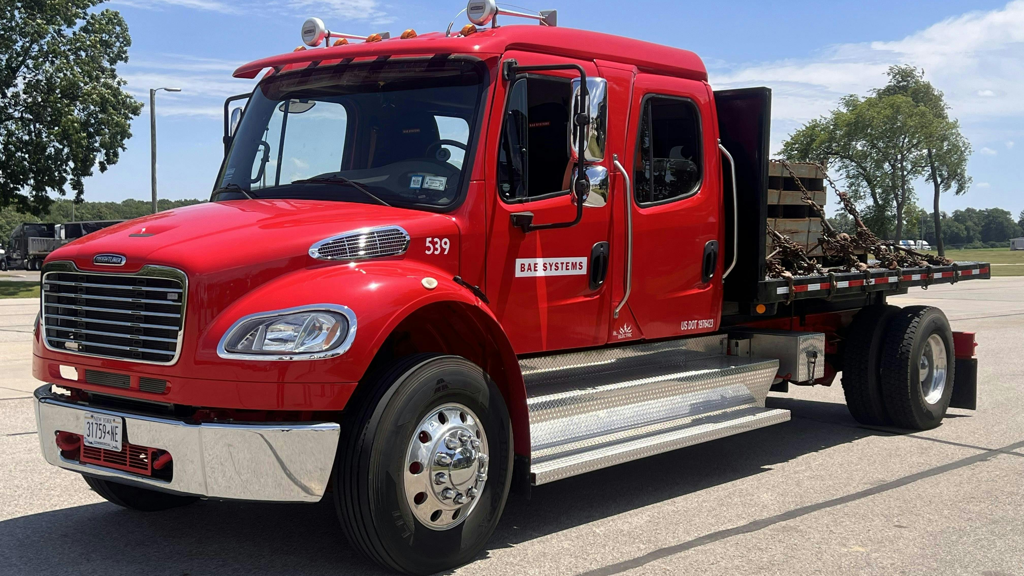 The collaboration powers a modified 2018 Freightliner M2 crew cab. The vehicle was stripped of its ICE powertrain and was replaced with an electric BAE Systems&rsquo; propulsion solution and an Eaton MD 4-speed EV transmission.
