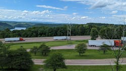 Trucks travel along Interstate 68 in western Maryland. The summertime brings out more passenger car drivers, which can make the jobs of professional drivers more difficult on highways. Trucks travel along Interstate 68 in western Maryland. The summertime brings out more passenger car drivers, which can make the jobs of professional drivers more difficult on highways.