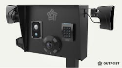 Outpost's check-in and check-out kiosk. Four cameras use AI to identify trucks and trailers, verify driver identity, and assess equipment for visible damage. Outpost's check-in and check-out kiosk. Four cameras use AI to identify trucks and trailers, verify driver identity, and assess equipment for visible damage.