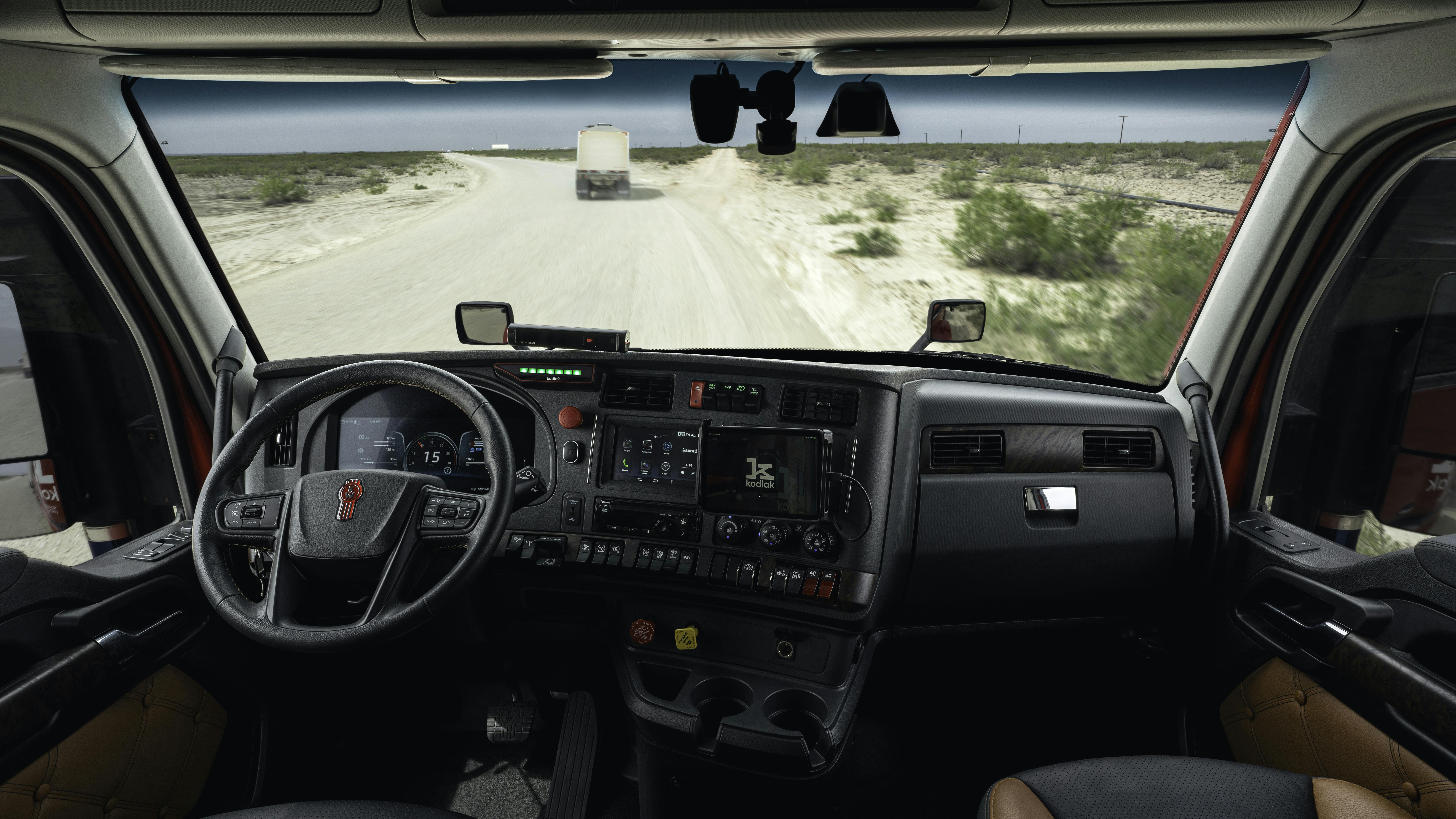 A Kodiak Robotics truck operates in the Permian Basin without a human driver to haul frac sand for Atlas Energy Solutions. The Atlas fleet plans to add two Kodiak-powered trucks to its fleet in 2025.