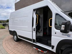 Every ProMaster EV in the first rollout will be equipped with a high roof, and the typical passenger side door is replaced with a pocket door, increasing safety and improving ingress and egress. Every ProMaster EV in the first rollout will be equipped with a high roof, and the typical passenger side door is replaced with a pocket door, increasing safety and improving ingress and egress.