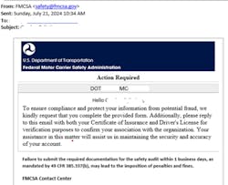 Screenshot from the fake/imposter FMCSA email Screenshot from the fake/imposter FMCSA email