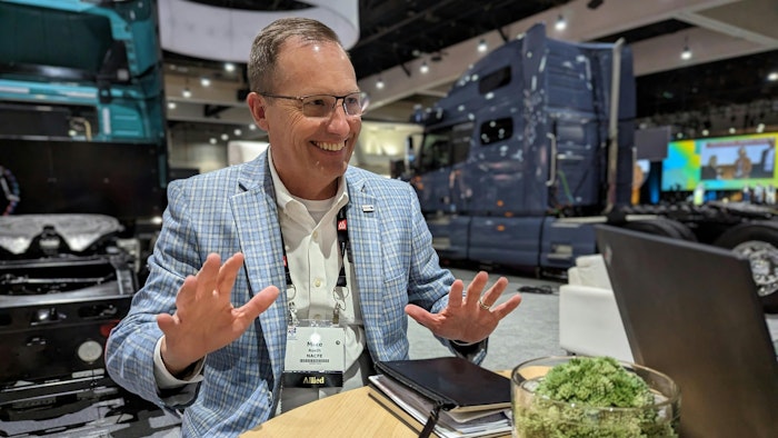 Mike Roeth, executive director of the North American Council for Freight Efficiency, speaks with FleetOwner editors during an industry event in 2022.