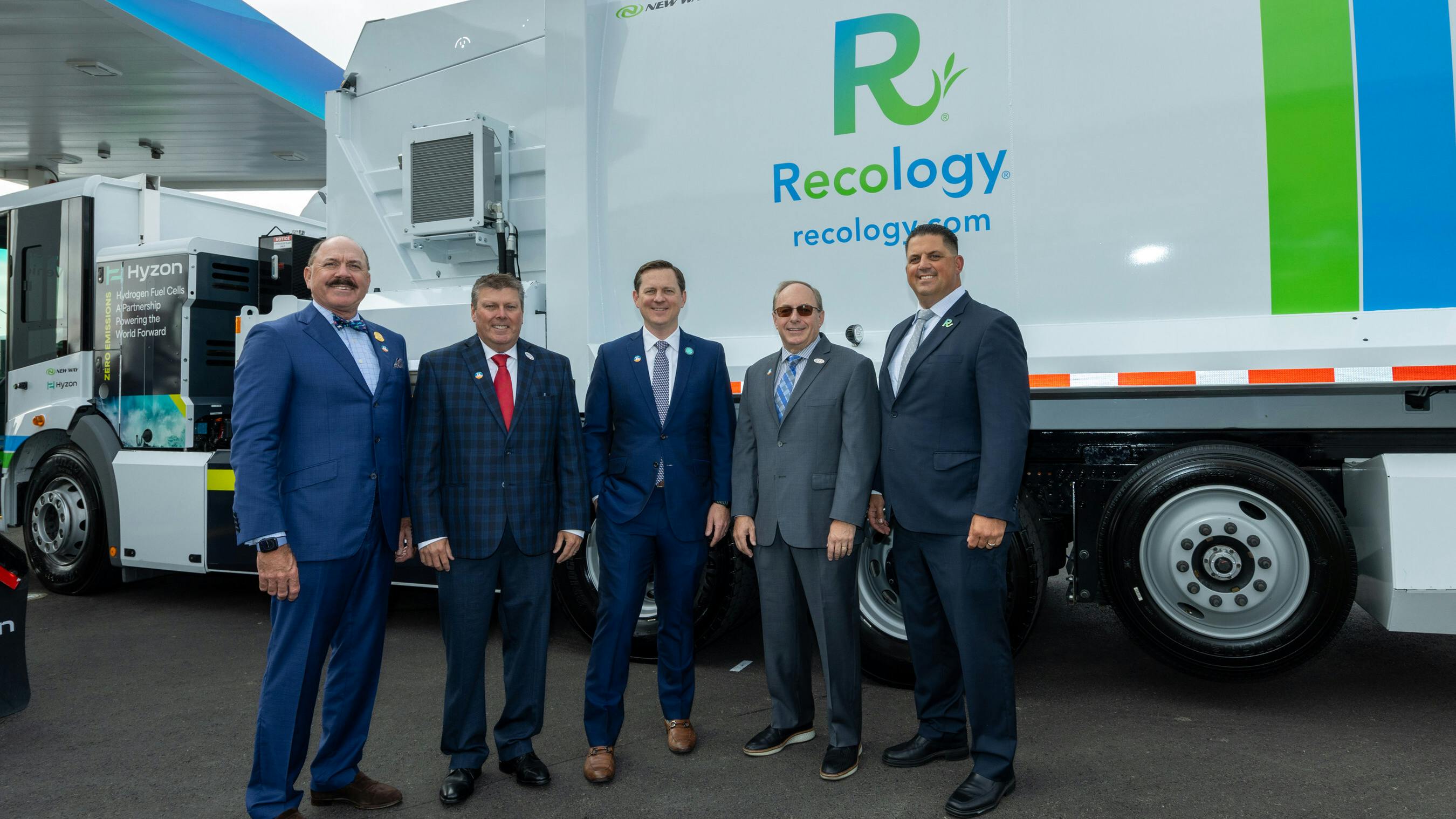 Pictured from left to right: Michael Hoffman, National Waste and Recycling Association president and CEO, Mike McLaughlin, New Way CEO, Parker Meeks, Hyzon CEO, Don Ross, New Way chief sales officer, Salvatore M. Coniglio, Recology CEO.
