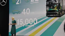 Karin Rådström, CEO of Mercedes-Benz Trucks and incoming CEO of Daimler Trucks, talks about the electric truck during IAA 2024 in Hannover, Germany.
