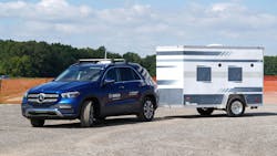 Using sensors and a camera, Bosch Mobility technology enables vehicles to move a hitch under a trailer completely independent of driver—or spotter—assistance. Using sensors and a camera, Bosch Mobility technology enables vehicles to move a hitch under a trailer completely independent of driver—or spotter—assistance.