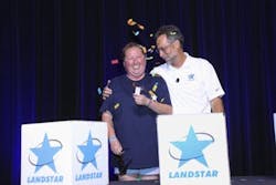 BCO Stacie Simmons won a bright blue 2025 Kenworth T-680 at the 2024 Landstar BCO Appreciation Days event in Durant, Oklahoma. BCO Stacie Simmons won a bright blue 2025 Kenworth T-680 at the 2024 Landstar BCO Appreciation Days event in Durant, Oklahoma.