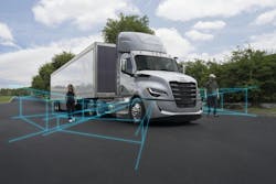 Detroit’s Side Guard Assist 2 (SGA2) can now detect and warn Cascadia drivers about objects on the truck’s driver side and the passenger side, from the cab to the end of the trailer. Detroit’s Side Guard Assist 2 (SGA2) can now detect and warn Cascadia drivers about objects on the truck’s driver side and the passenger side, from the cab to the end of the trailer.