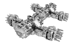 Dana's Spicer Electrified Zero-8 e-axle system, here in a tandem configuration, has a peak torque that ranges from 20,653 lb.-ft. to 95,888 lb.-ft., nominal voltage from 400 V to 800 V, and GCW ranges from 35,274 to 154,323 lb. Dana's Spicer Electrified Zero-8 e-axle system, here in a tandem configuration, has a peak torque that ranges from 20,653 lb.-ft. to 95,888 lb.-ft., nominal voltage from 400 V to 800 V, and GCW ranges from 35,274 to 154,323 lb.